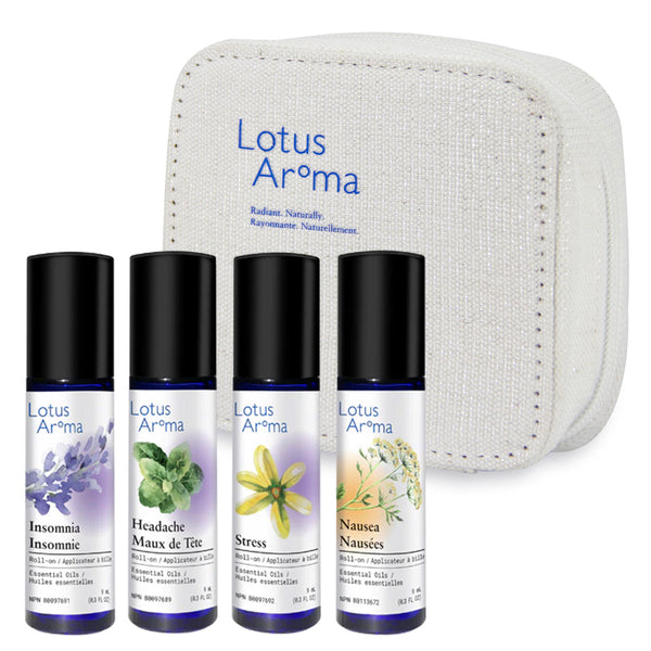 LOTUS エッセンシャルオイルセット（4種） Aromatherapy Set | 4 Roll-Ons in travel pouch | Lotus Aroma