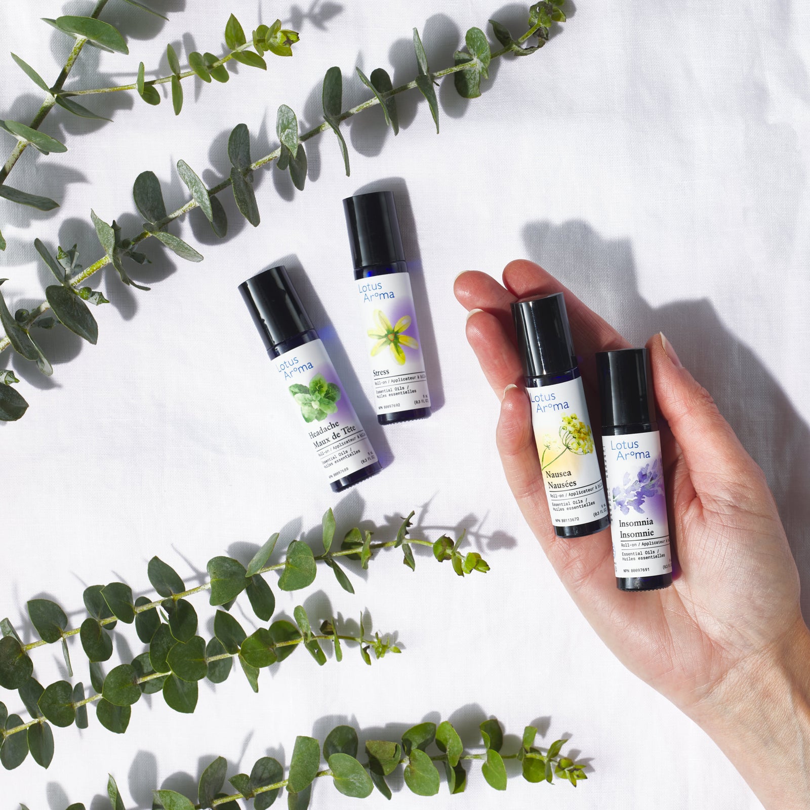 Aromatherapy Set | 4 Roll-Ons in travel pouch | Lotus Aroma